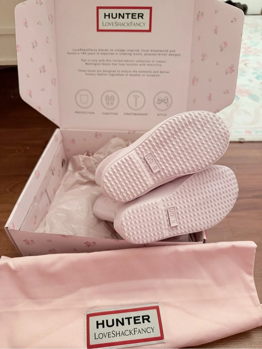 NEW LoveShackFancy Hunter Pink Floral Kids Rain Boots